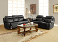 Contemporary Black Faux Leather Upholstered 1Pc Double Reclining Sofa W Center Drop Down Cup Holder Living Room Furniture Black Faux Leather Wood Primary Living Space Pillow Top Arms Solid Wood 3