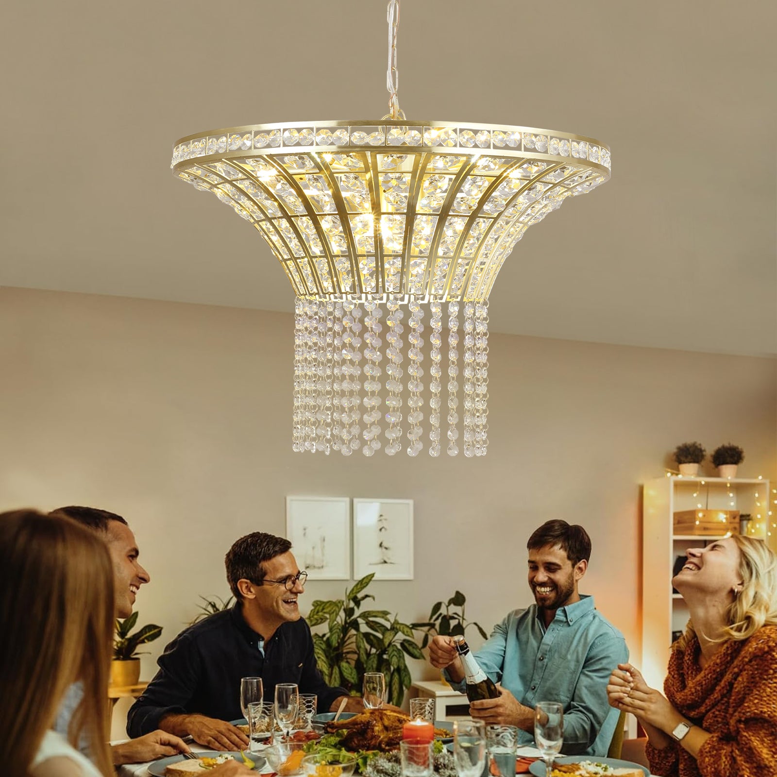 Same As W1340120181 L5021 8 Light 23.6" Wide Crystal Waterfall Chandelier Bulb Not Included Transparent Modern Crystal