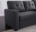 Upholstered Pull Out Sectional Sofa With Chaise Dark Gray Foam Linen