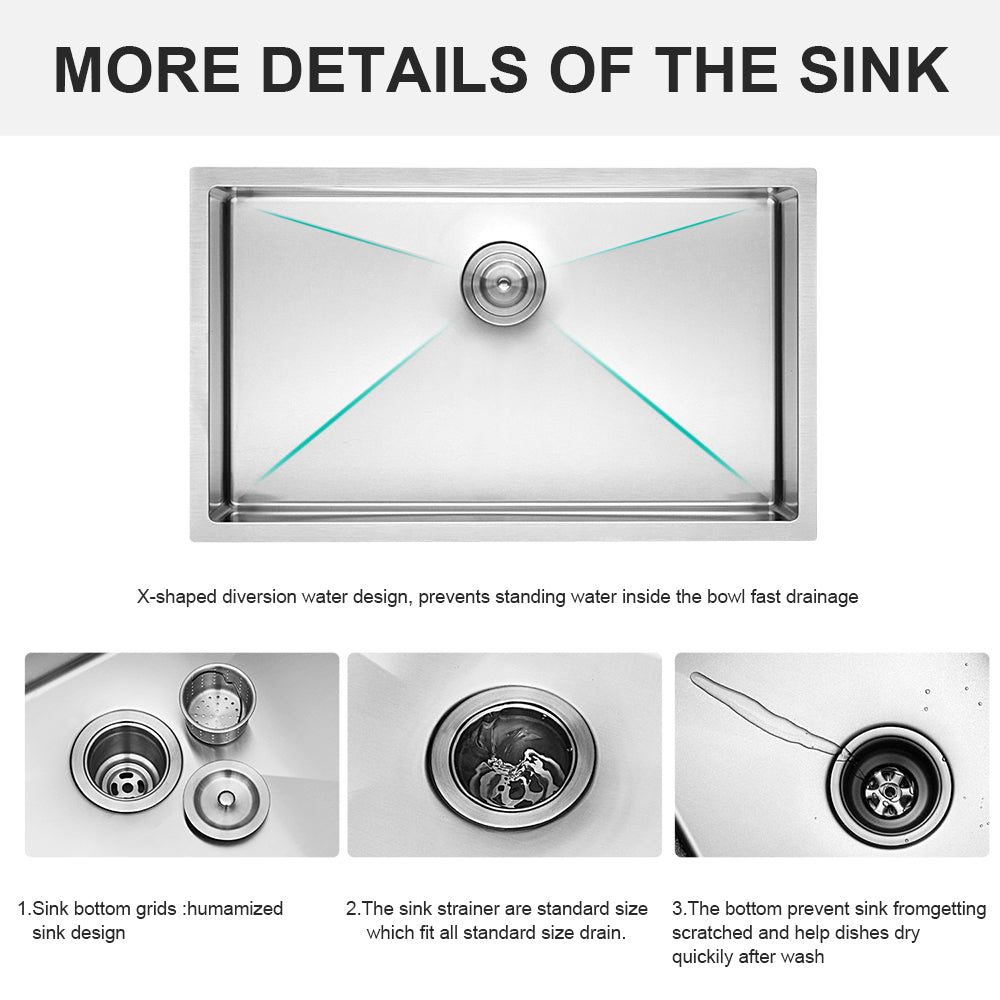 30 Inch Undermount Sink 30"X18"X10" Undermount Stainless Steel Kitchen Sink 16 Gauge 10 Inch Deep Single Bowl Kitchen Sink Basin Brushed Nickel Stainless Steel