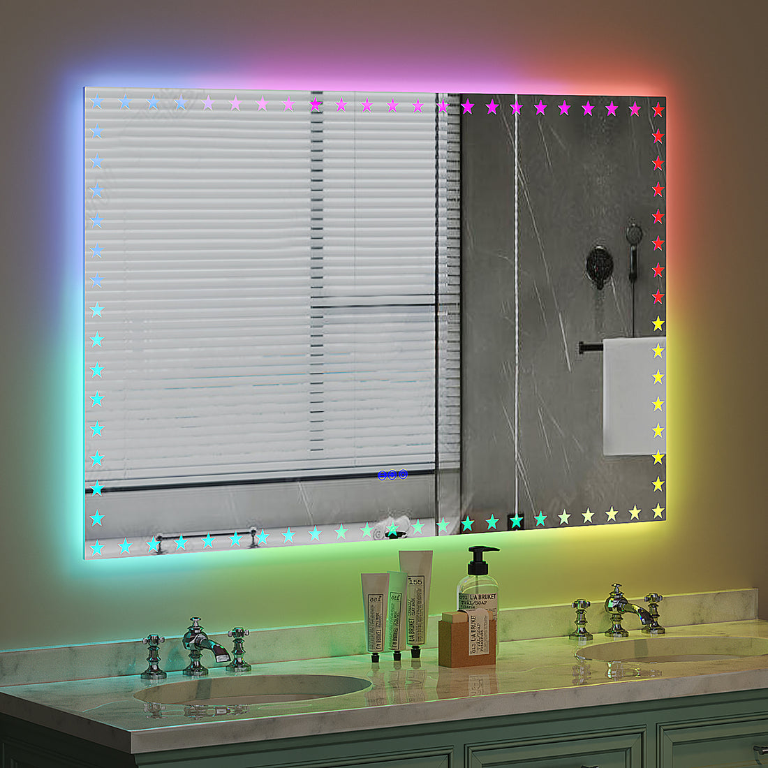 55X36 Inch Led Bathroom Mirror With Lights Backlit Rgb Color Changing Lighted Mirror For Bathroom Wall Dimmable Anti Fog Memory Rectangular Vanity Mirror Rgb Multicolor Backlit Front Lighted White Aluminium