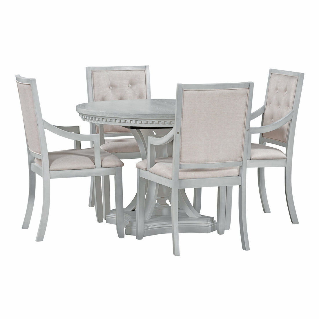 Retro 5 Piece Dining Set Extendable Round Table And 4 Chairs For Kitchen Dining Room Antique Gray Oak Antique Gray Mdf