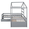 Twin Size House Platform Bed With Three Storage Drawers,Gray Box Spring Not Required Twin Gray Wood Bedroom Pine
