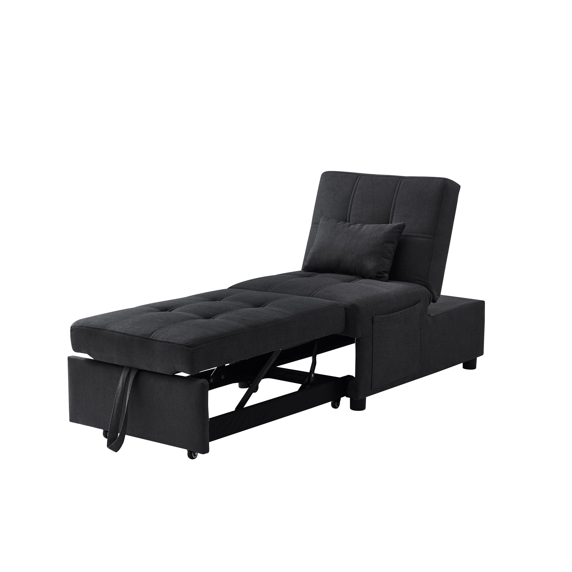 Living Room Bed Room Furniture With Black Linen Fabric Recliner Chair Bed Black Foam Fabric