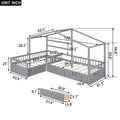 Twin Size House Platform Bed With Three Storage Drawers,Gray Box Spring Not Required Twin Gray Wood Bedroom Pine