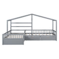 Twin Size House Platform Bed With Three Storage Drawers,Gray Box Spring Not Required Twin Gray Wood Bedroom Pine