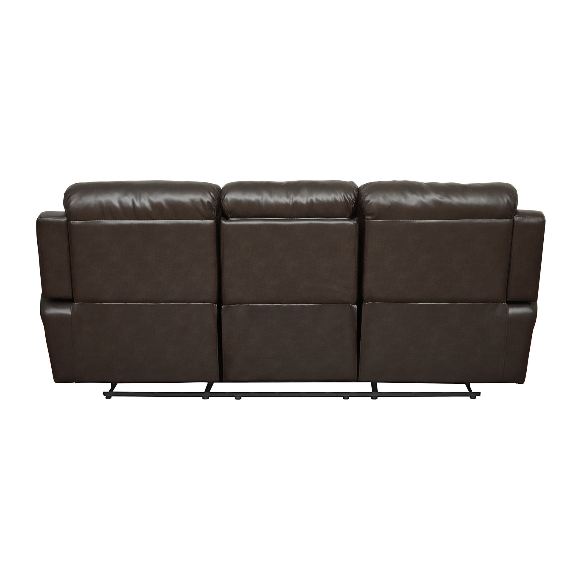 Contemporary Brown Faux Leather Upholstered 1Pc Double Reclining Sofa W Center Drop Down Cup Holder Living Room Furniture Brown Faux Leather Wood Primary Living Space Pillow Top Arms Solid Wood 3 Seat