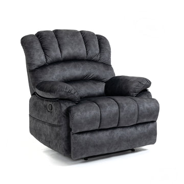 Large Manual Recliner Chair In Fabric For Living Room, Gray Dark Gray Velvet Manual Handle Metal Primary Living Space Medium Firm Cushion Back Heavy Duty American Design Pine Pillow Top Arms Fiber Foam And Polyester Fiber Pad Fabric