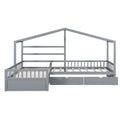 Twin Size House Platform Bed With Three Storage Drawers,Gray Box Spring Not Required Twin Gray Wood Bedroom Pine