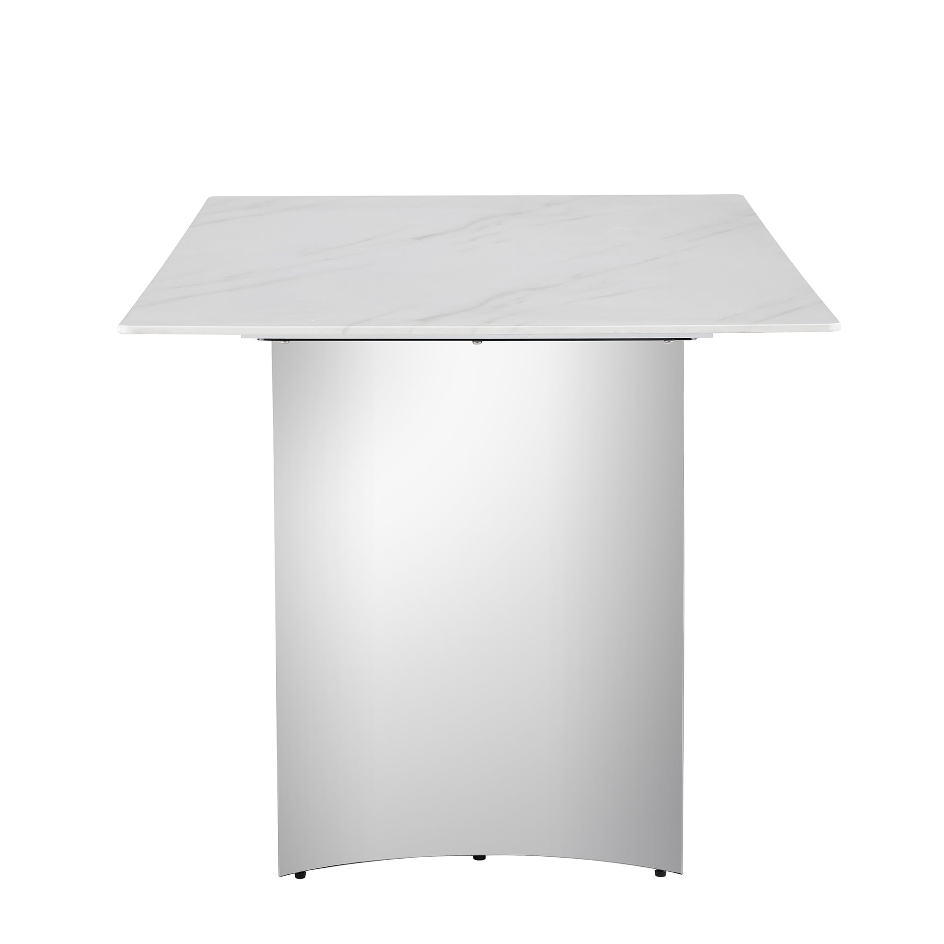 Modern Minimalist Dining Table. White Imitation Marble Glass Sticker Desktop, Stainless Steel Legs, Stable And Beautiful. Suitable For Living Room And Dining Room 63" *35.4" *29.5"Dt 69 White Glass