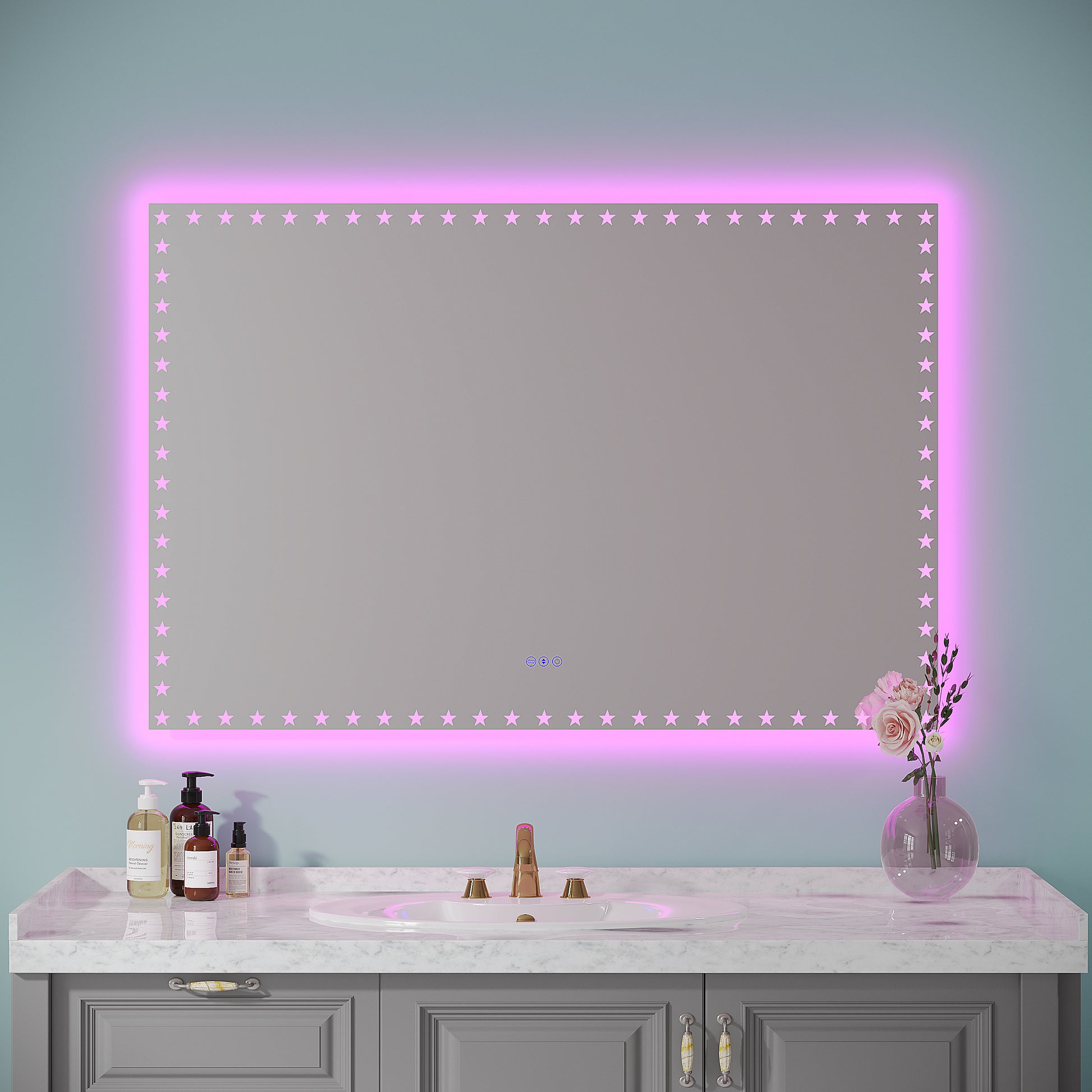 60X40 Inch Led Bathroom Mirror With Lights Backlit Rgb Color Changing Lighted Mirror For Bathroom Wall Dimmable Anti Fog Memory Rectangular Vanity Mirror Rgb Multicolor Backlit Front Lighted White Aluminium