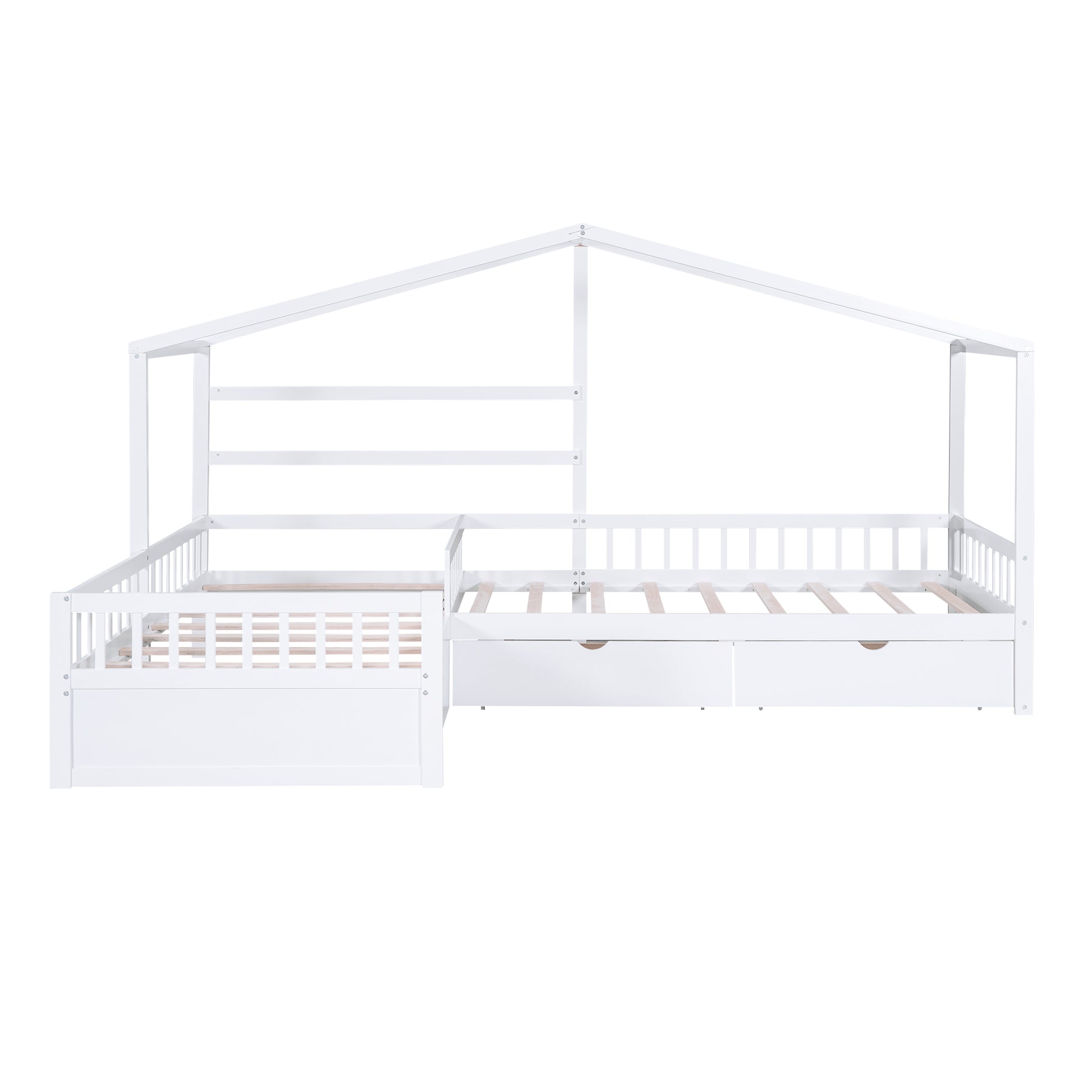 Twin Size House Platform Bed With Three Storage Drawers,White Box Spring Not Required Twin White Wood Bedroom Pine