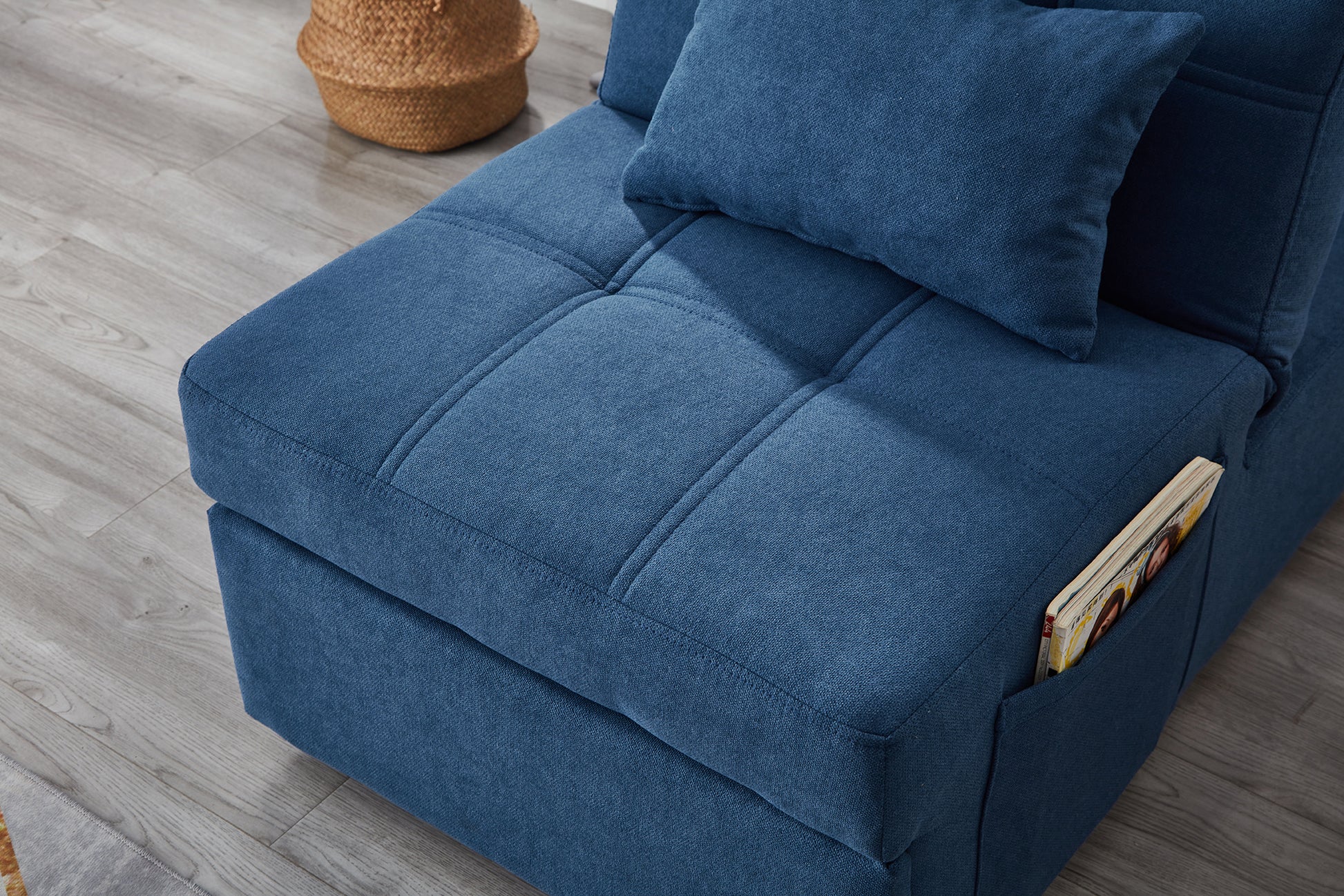 Living Room Bed Room Furniture With Blue Linen Fabric Recliner Chair Bed Blue Foam Fabric