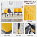 Table And Chair Set, 1 Table, 4 Pu Chairs. White Imitation Marble Pattern Desktop. Black Mdf Table Legs. Chair With Orange Deep Gray Dual Tone Pu Leather Backrest And Black Metal Legs F Sq C 007 White Mdf Glass