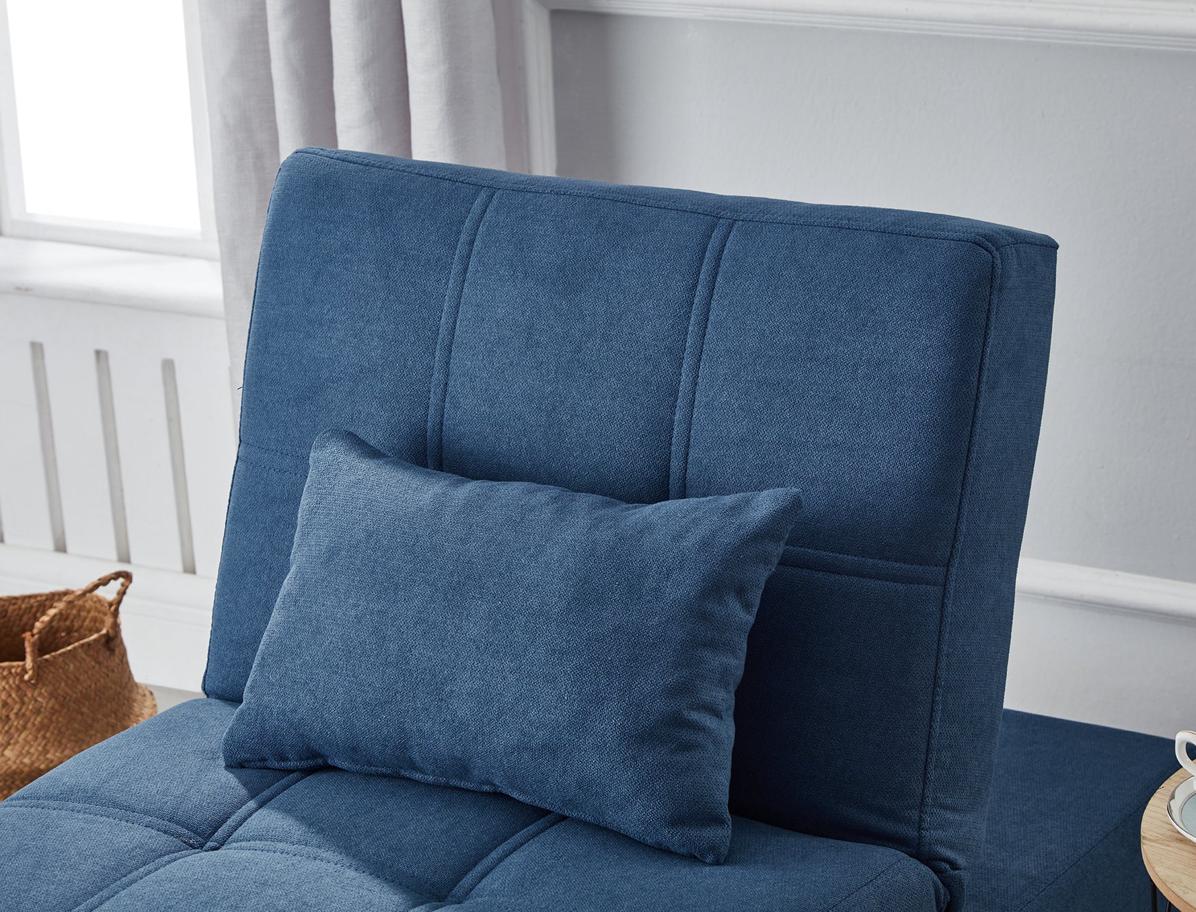 Living Room Bed Room Furniture With Blue Linen Fabric Recliner Chair Bed Blue Foam Fabric