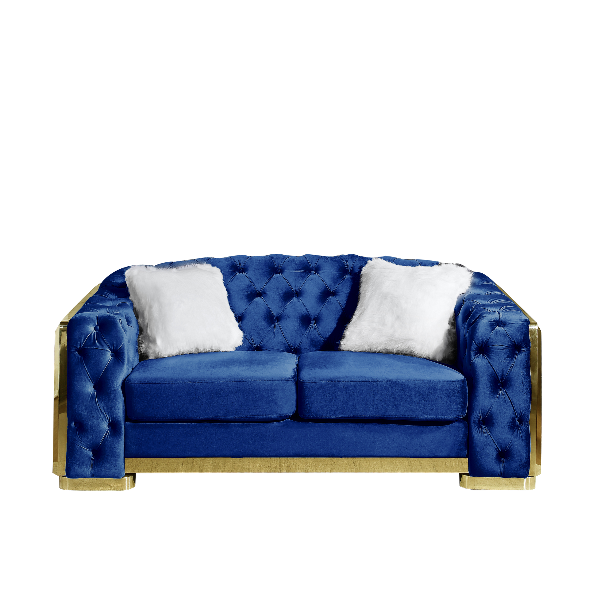 Velvet Stainless Steel Frame Surround Upholstered Loveseat Blue Velvet