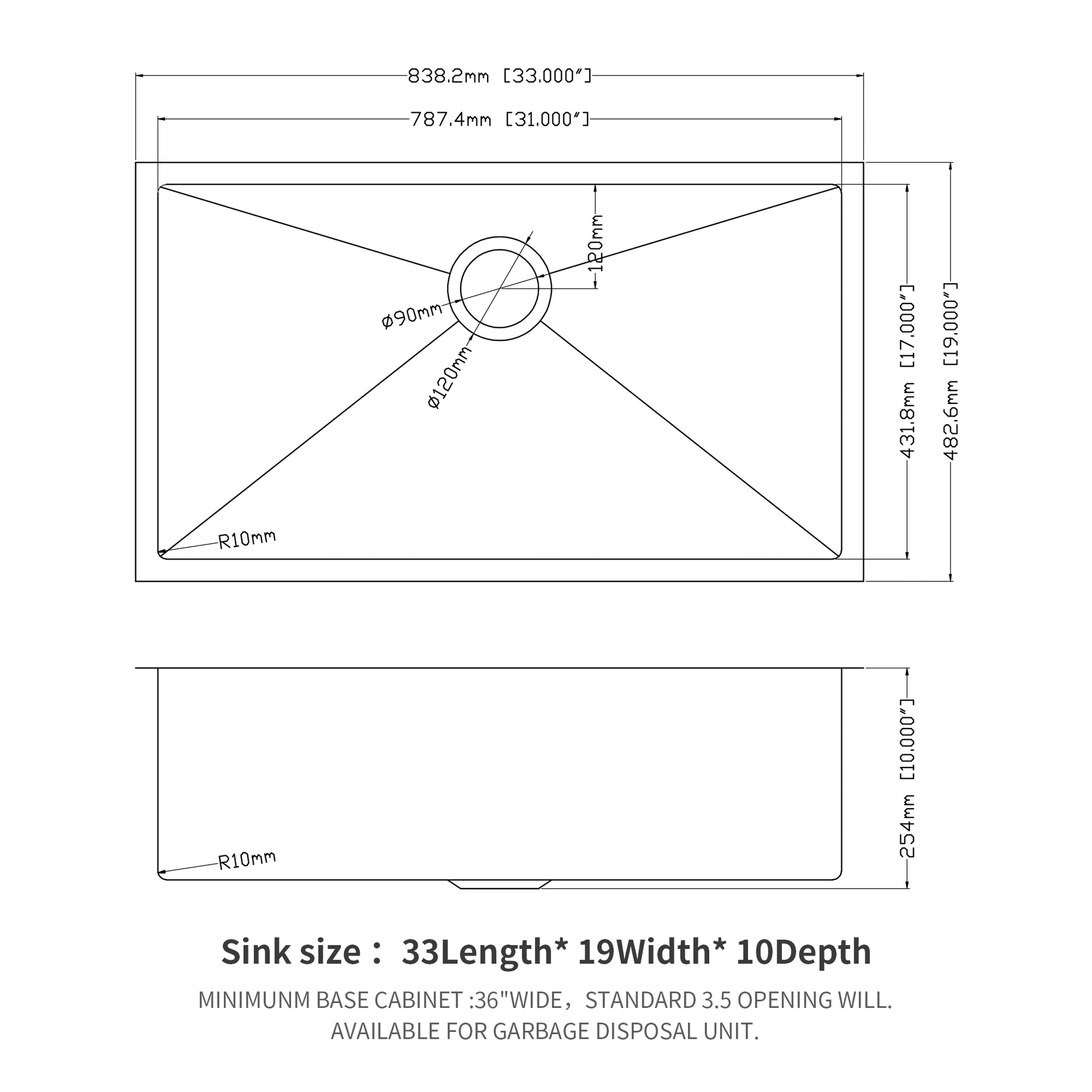 33 Inch Undermount Sink 33"X19"X10" Undermount Stainless Steel Kitchen Sink 16 Gauge 10 Inch Deep Single Bowl Kitchen Sink Basin Brushed Nickel Stainless Steel