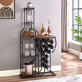 11 Bottle Wine Bakers Rack, 5 Tier Freestanding Wine Rack With Hanging Wine Glass Holder And Storage Shelves, Wine Storage Home Bar For Liquor And Wine Storagefor Kitchen, Dining Room Antique Brown Metal & Wood Metal & Wood