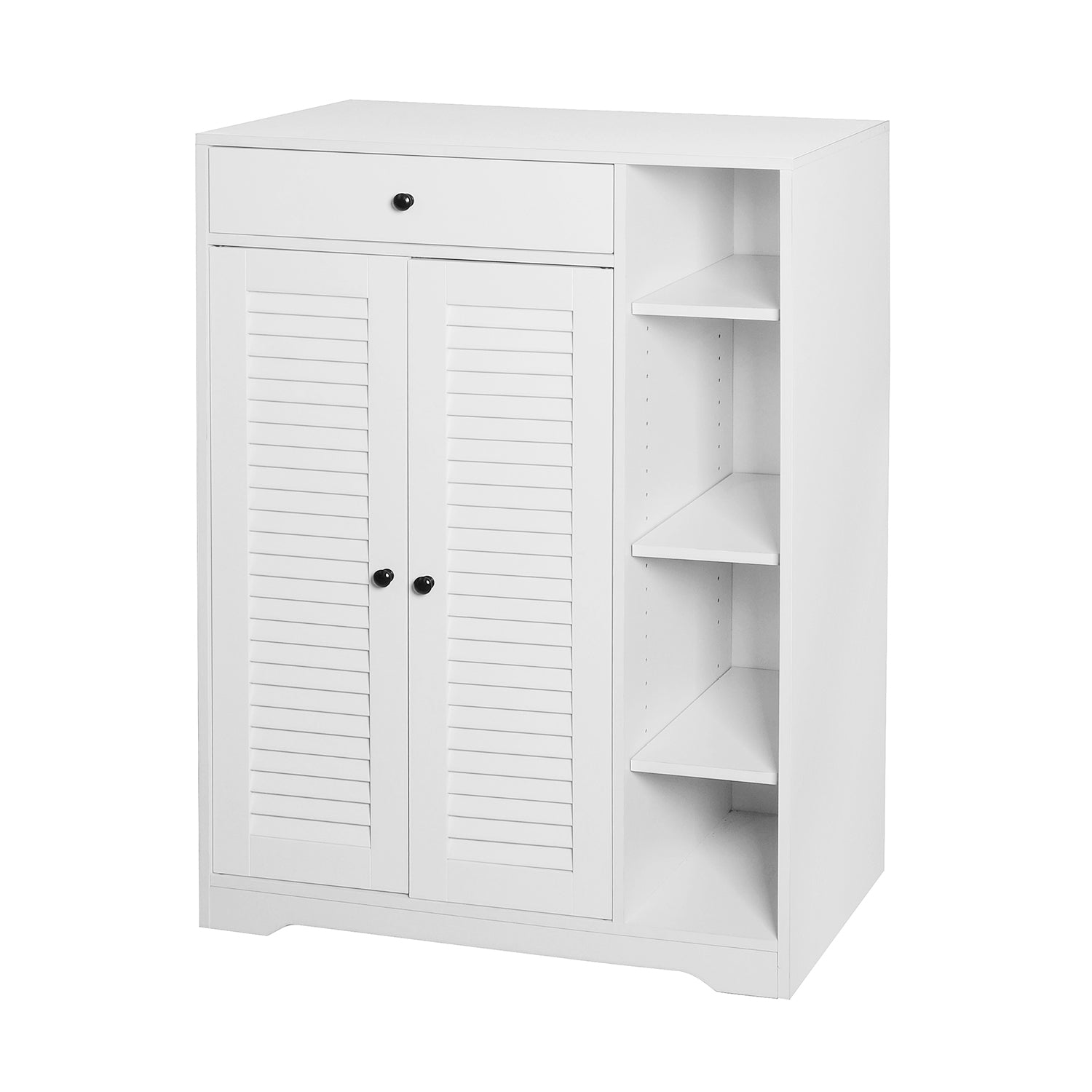 Freestanding Shoe Rack Organizer With 2 Shutter Door, Entryway Narrow Shoe Storage With Adjustable Storage Shelf &Top Drawer, Modern Slim Shoe Cabinet, White White Particle Board