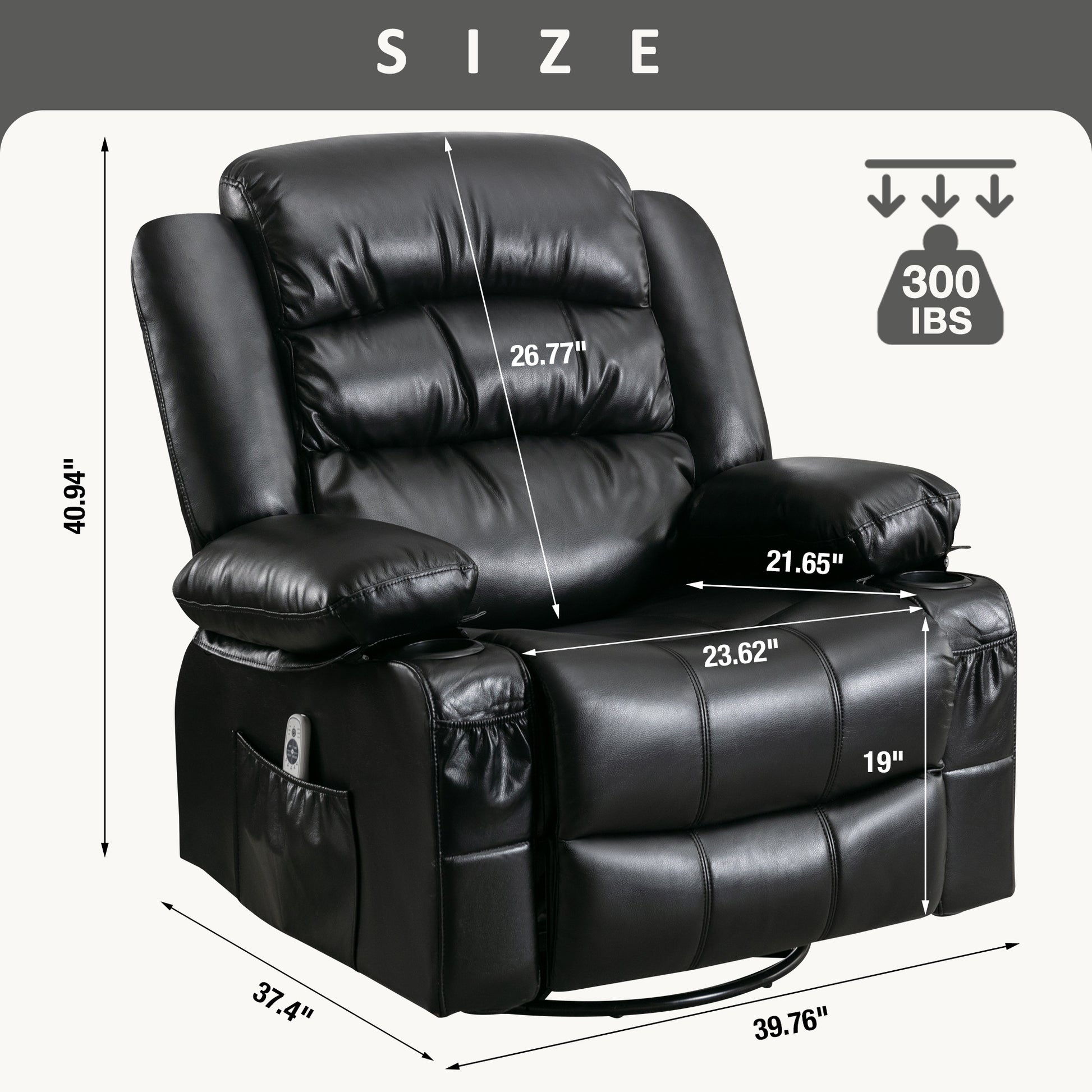 Massage Swivel Rocker Recliner Chair With Vibration Massage And Heat Ergonomic Lounge Chair For Living Room With Rocking Function And Side Pocket2 Cup Holders Usb Charge Port ,Black. Black Primary Living Space Soft Heavy Duty Cotton Pu Leather