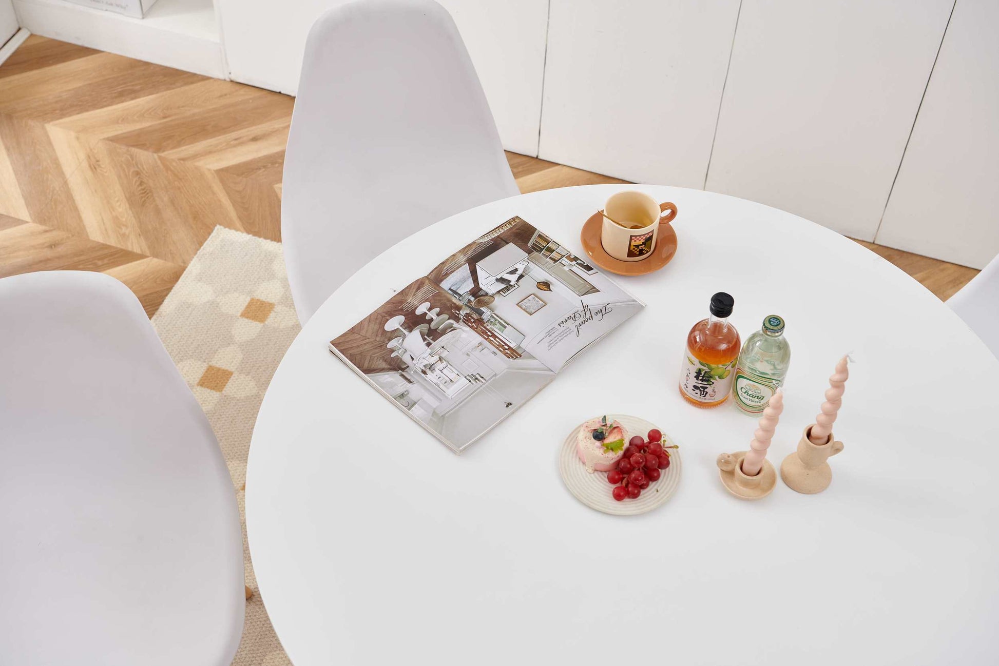 1 4,5Pieces Dining Set,42.1"White Table Cross Leg Mid Century Dining Table For 4 6 People With Round Mdf Table Top, Pedestal Dining Table, End Table Leisure Coffee Table White Kitchen & Dining Tables Mdf