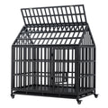 Heavy Duty Dog Cage Pet Crate With Roof & Window On Roof Black Carbon Steel