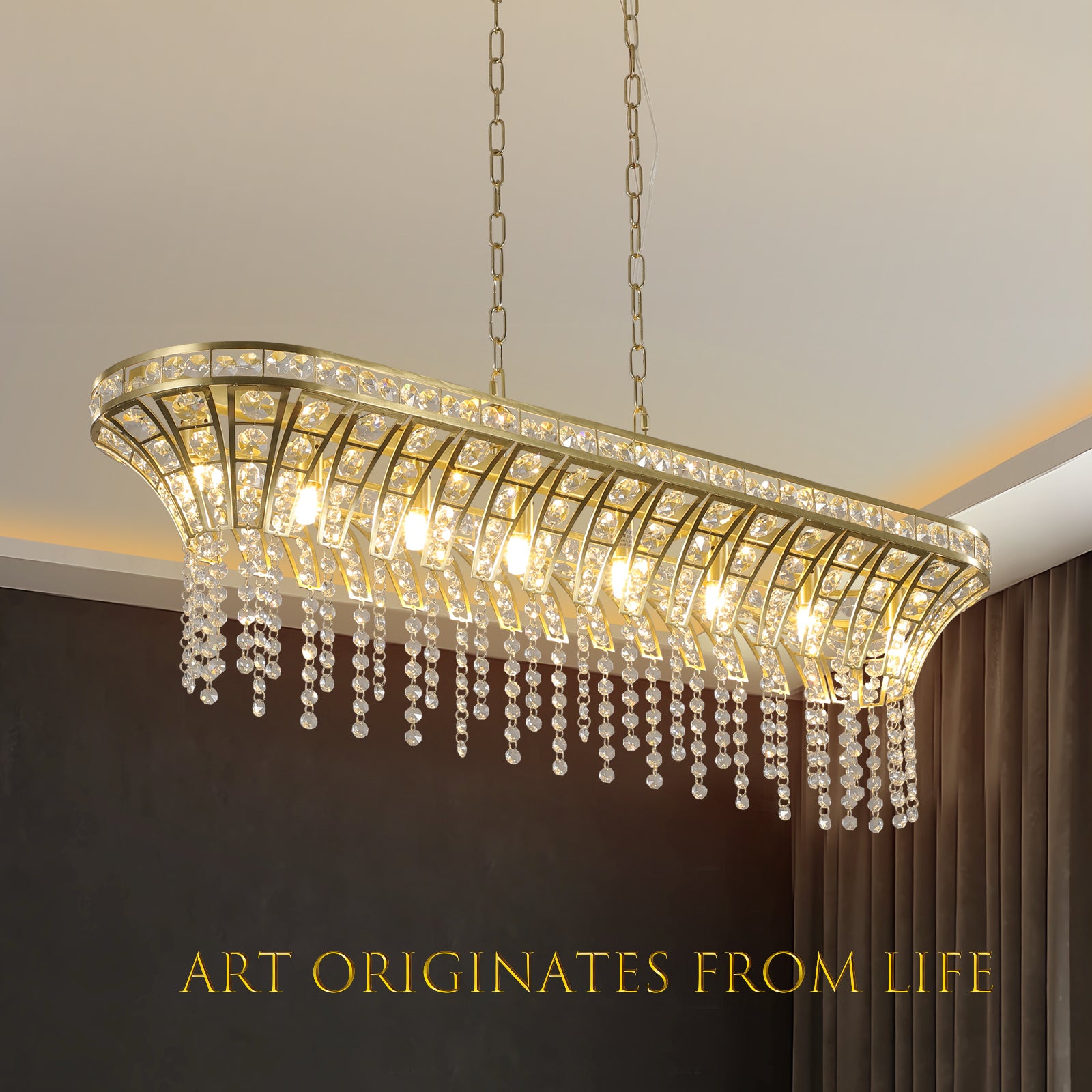 Modern Champagne Gold Kitchen Island Light Oval Crystal Ceiling Chandelier Transparent Modern Crystal