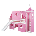 Full Size Loft Bed With Slide Pink Tent And Tower Pink Full Pink Solid Wood Mdf