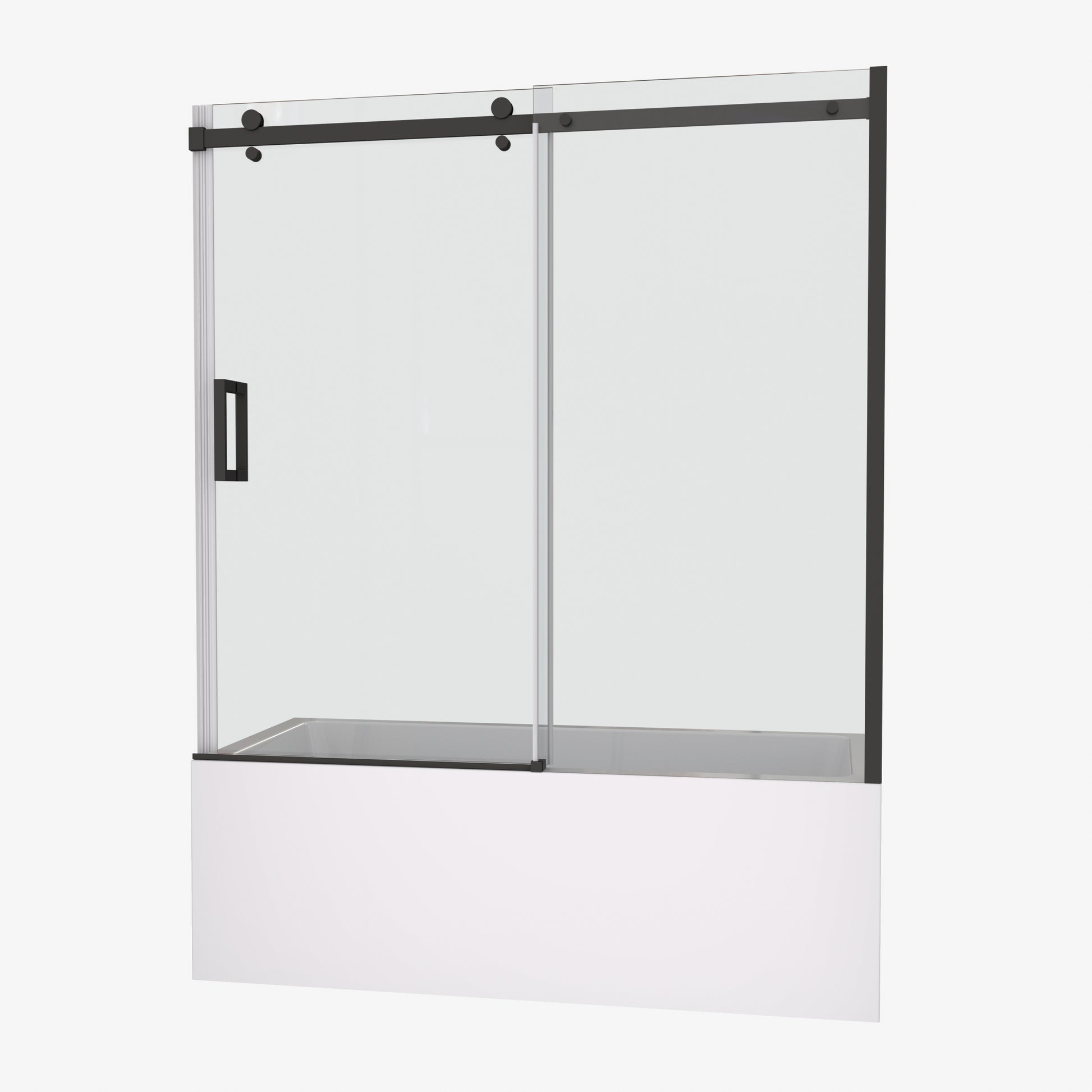 Bathtub Shower Door, Sliding Door, With 5 16" Tempered Glass And Matted Black Finish 6058 Matte Black Aluminium Alloy