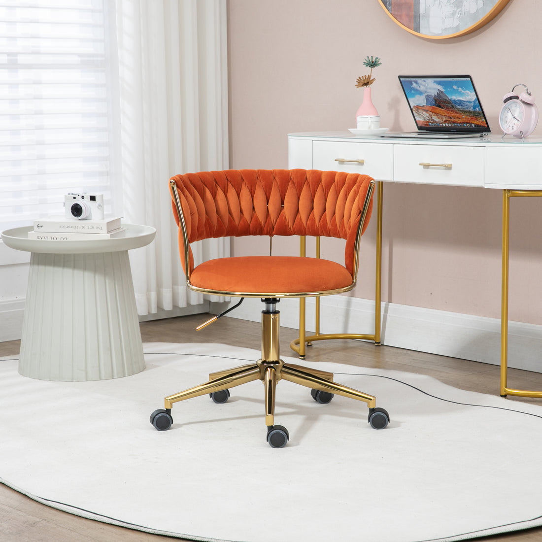 Coolmore Home Office Desk Chair, Vanity Chair, Modern Adjustable Home Computer Executive Chair Swivel Task Chair For Small Space, Living Room, Make Up, Studying Orange Polyester