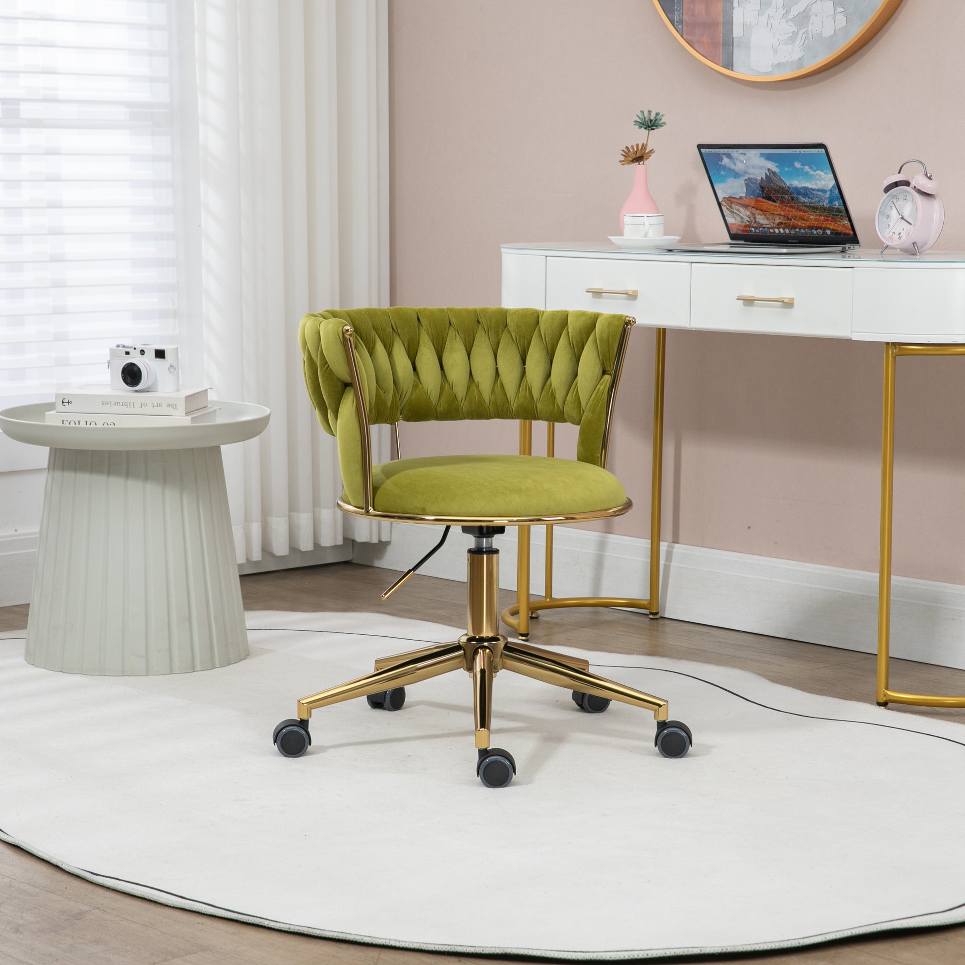 Coolmore Home Office Desk Chair, Vanity Chair, Modern Adjustable Home Computer Executive Chair Swivel Task Chair For Small Space, Living Room, Make Up, Studying Olive Polyester