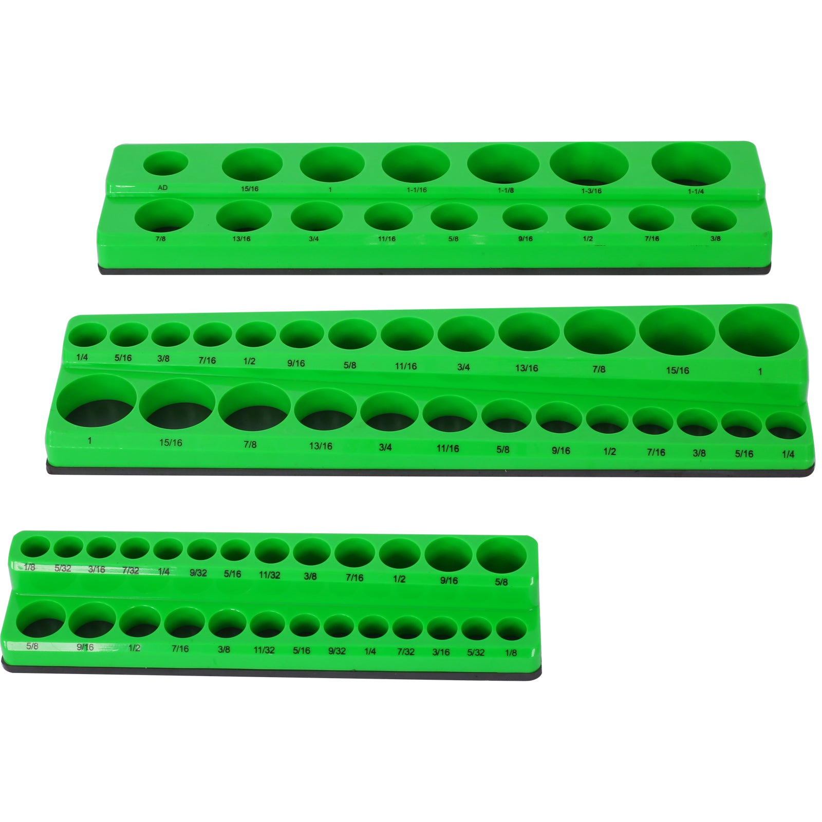 3 Piece Sae Magnetic Socket Organizers, Socket Organizers For Toolboxes, Socket Organizer, Magnetic Socket Holder, Black Tool Box Organizer,Green,Sae Green Plastic