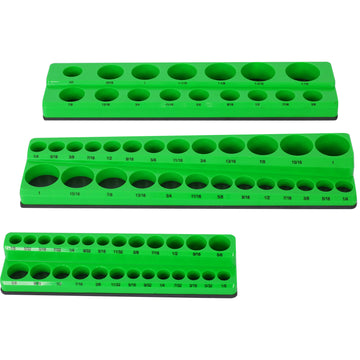 3 Piece Sae Magnetic Socket Organizers, Socket Organizers For Toolboxes, Socket Organizer, Magnetic Socket Holder, Black Tool Box Organizer,Green,Sae Green Plastic