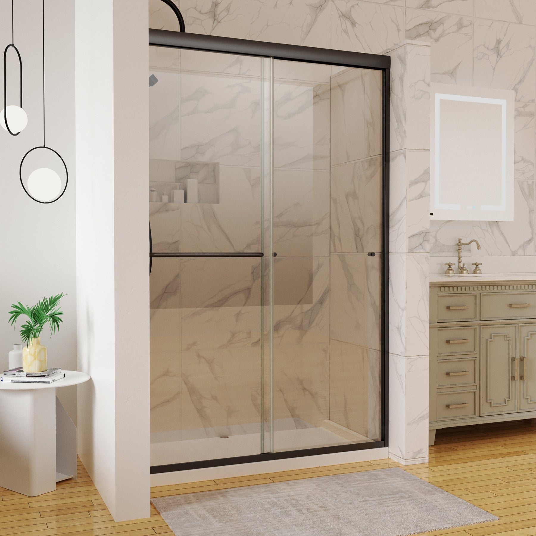 44In. 48 In. X 72 In. Traditional Sliding Shower Door In Matte Black With Clear Glass Matte Black Aluminum