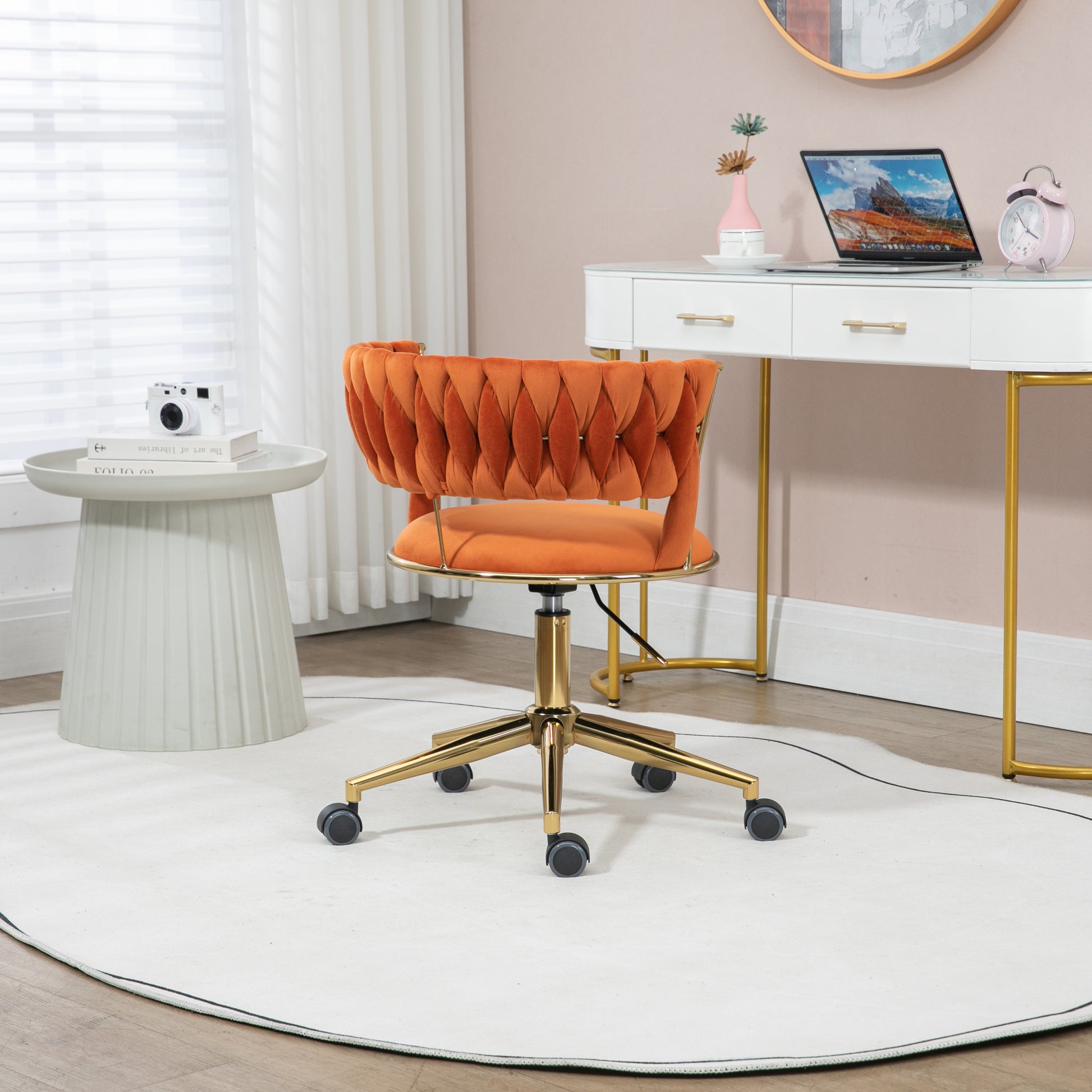 Coolmore Home Office Desk Chair, Vanity Chair, Modern Adjustable Home Computer Executive Chair Swivel Task Chair For Small Space, Living Room, Make Up, Studying Orange Polyester