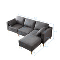 Adf Living Room Furniture Modern Leisure L Shape Couch Dark Grey Fabric Dark Grey Foam Fabric