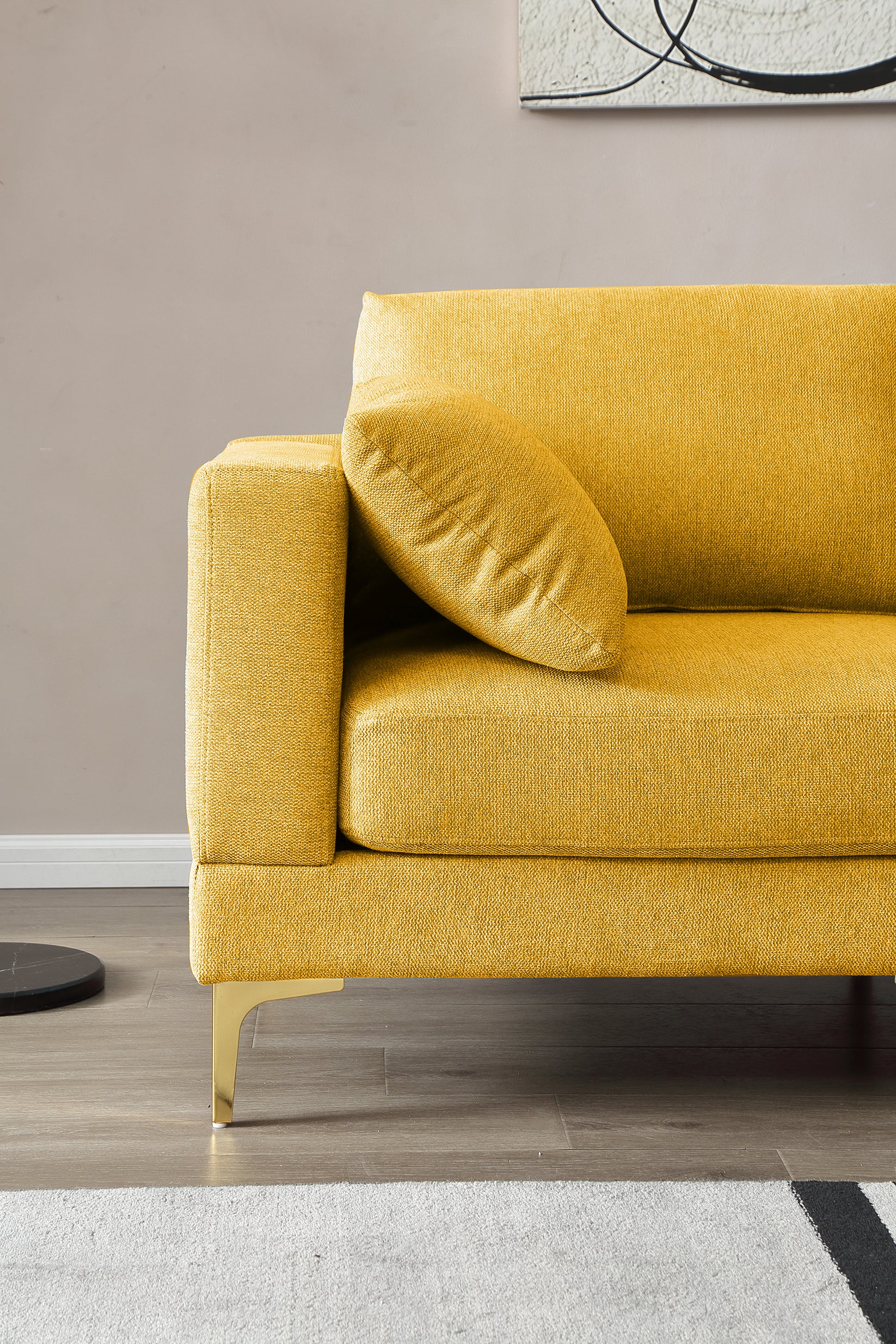 Adf Living Room Furniture Modern Leisure L Shape Couch Yellow Fabric Yellow Foam Fabric