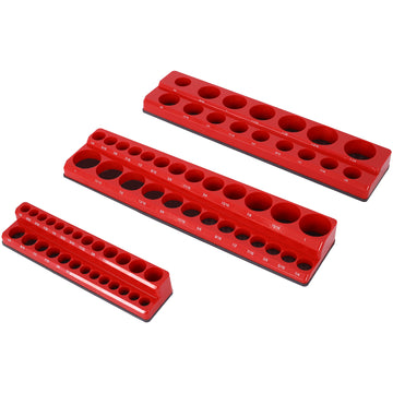 3 Piece Sae Magnetic Socket Organizers, Socket Organizers For Toolboxes, Socket Organizer, Magnetic Socket Holder, Black Tool Box Organizer,Red,Sae Red Plastic