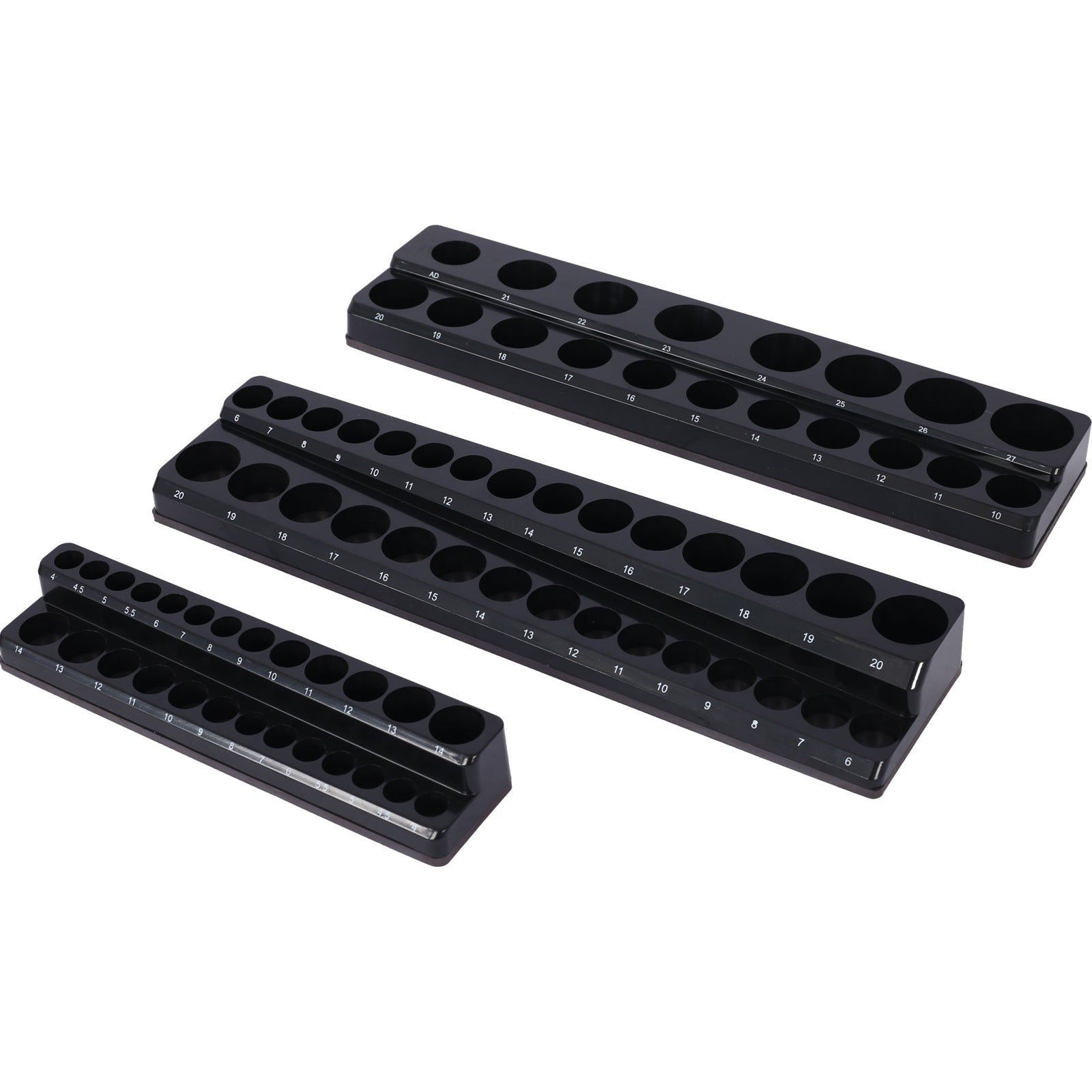 3 Piece Metric Magnetic Socket Organizers, Socket Organizers For Toolboxes, Socket Organizer, Magnetic Socket Holder, Black Tool Box Organizer.3Set,Black,Metric Black Plastic