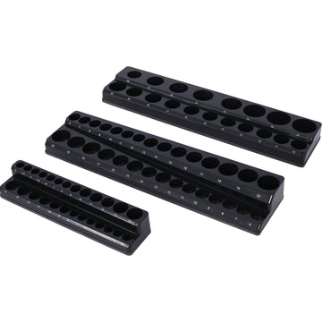 3 Piece Metric Magnetic Socket Organizers, Socket Organizers For Toolboxes, Socket Organizer, Magnetic Socket Holder, Black Tool Box Organizer.3Set,Black,Metric Black Plastic