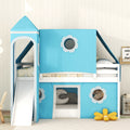 Twin Size Loft Bed With Slide Blue Tent And Tower Blue Twin Blue Solid Wood Mdf