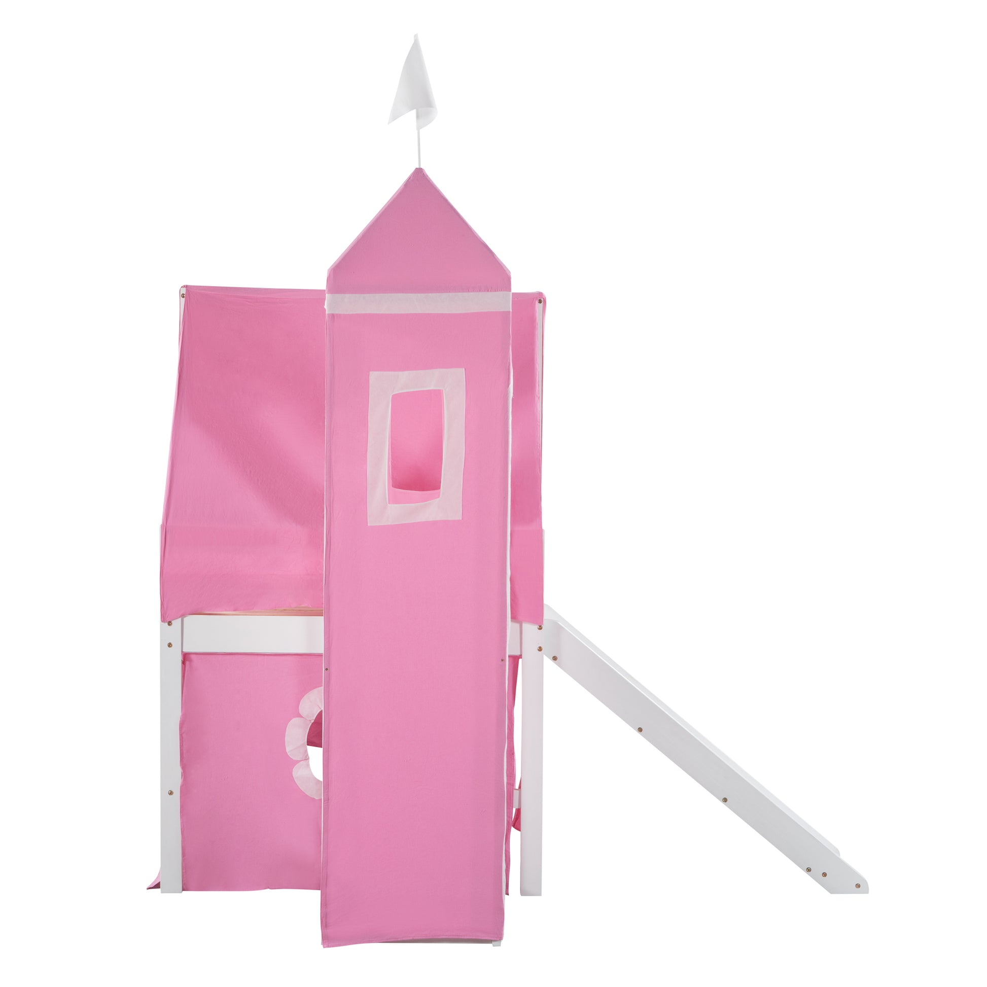 Twin Size Loft Bed With Slide Pink Tent And Tower Pink Twin Pink Solid Wood Mdf