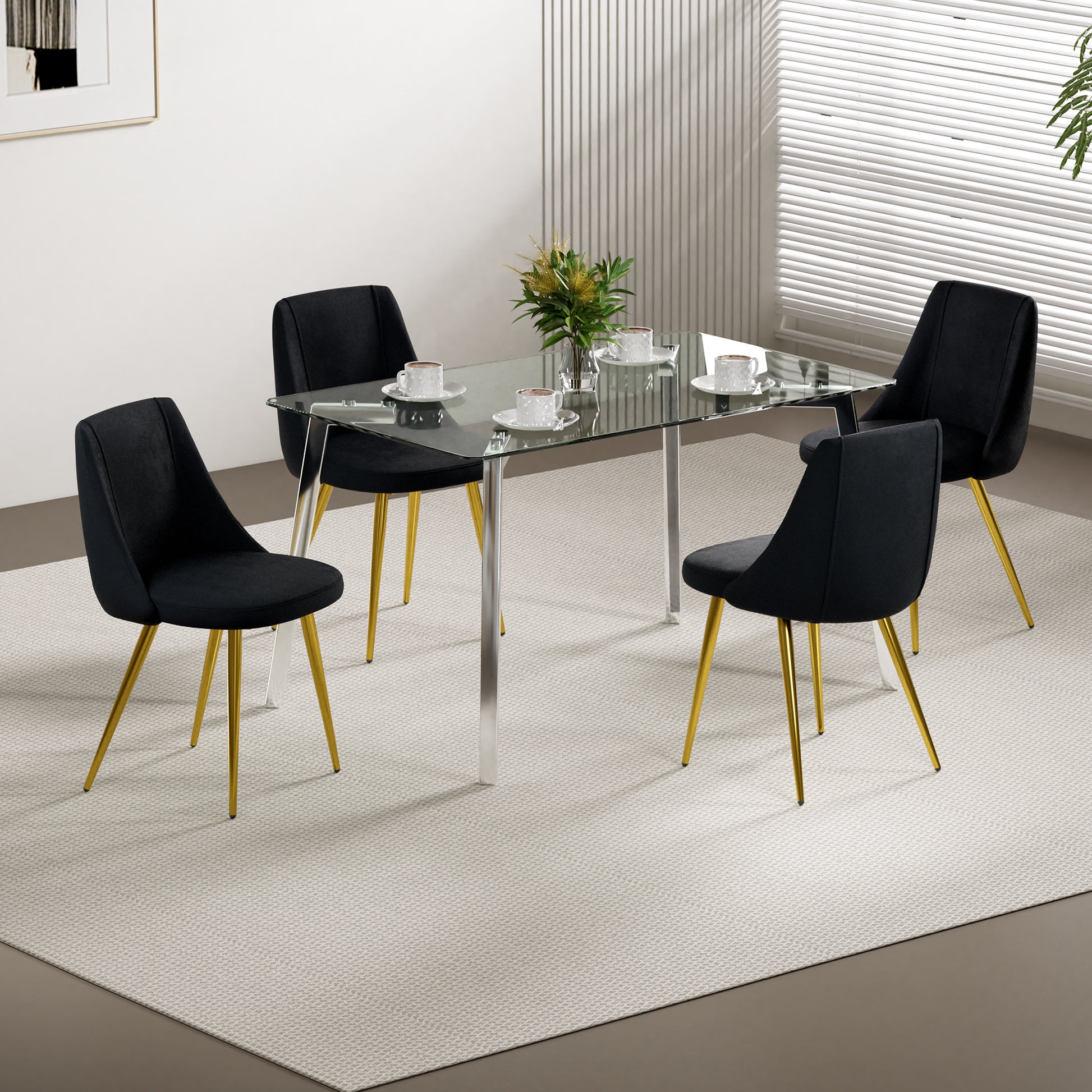 Modern Simple Velvet Dining Black Chair Home Bedroom Stool Back Dressing Chair Student Desk Chair Gold Metal Legs Set Of 4 Metal Black Velvet
