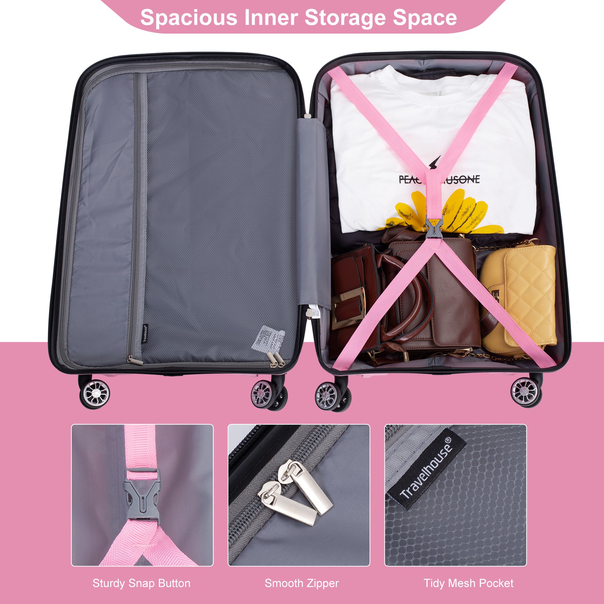 Hardshell Suitcase Double Spinner Wheels Pp Luggage Sets Lightweight Durable Suitcase With Tsa Lock,3 Piece Set 20 24 28 Pink Pink Polypropylene