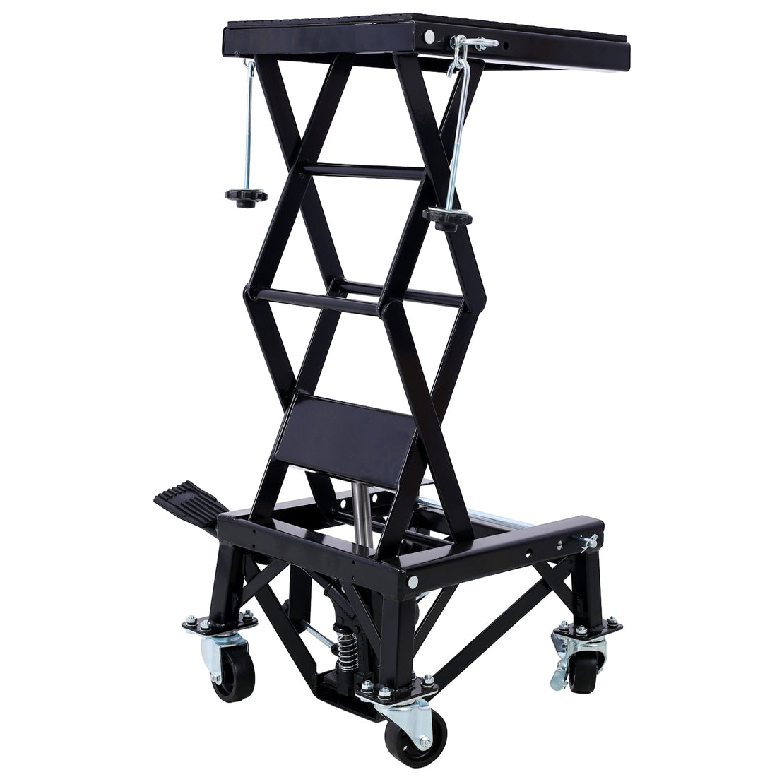 300 Lbs Hydraulic Motorcycle Scissor Jack Lift Foot Step Wheels For Small Dirt Bikes,Black Color Black Steel