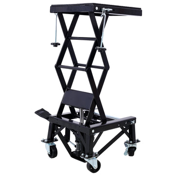300 Lbs Hydraulic Motorcycle Scissor Jack Lift Foot Step Wheels For Small Dirt Bikes,Black Color Black Steel