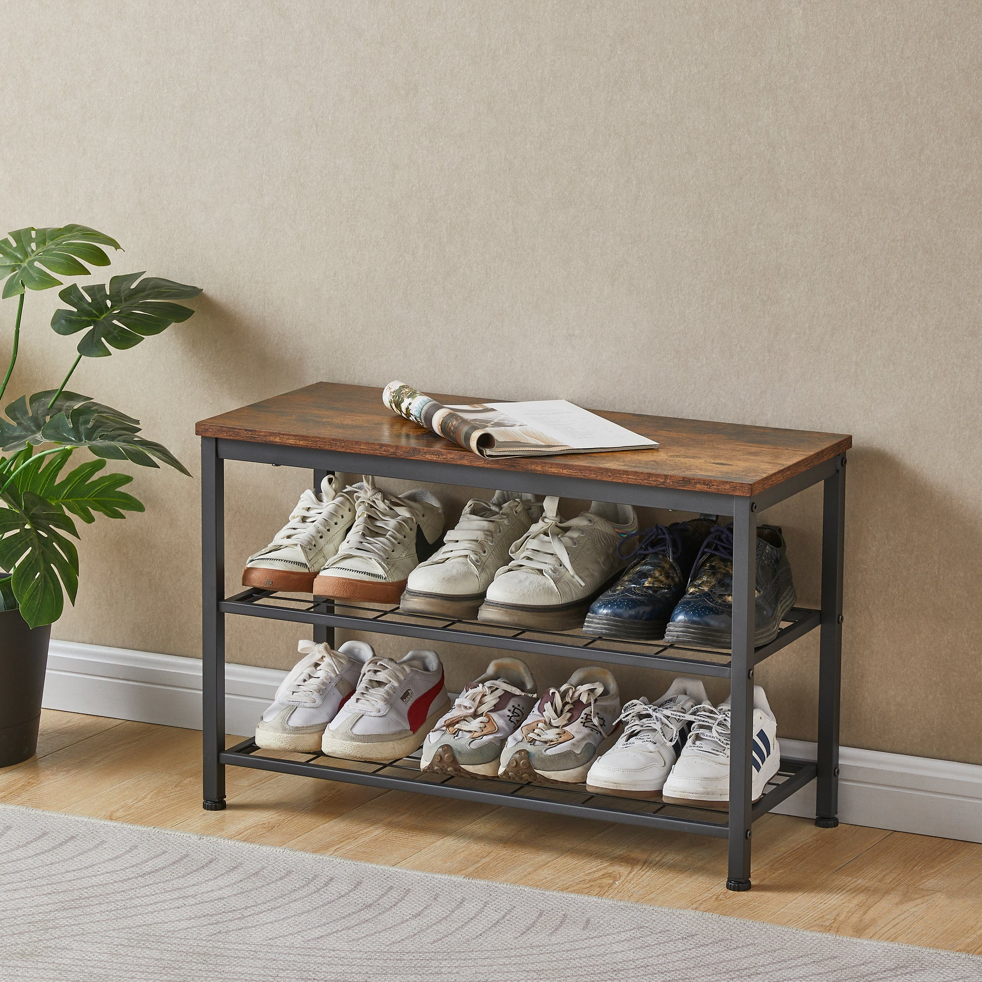 Coat Shoe Rack Bench Set,Entryway Shoe Rack Bench With Coat Hooks,Hall Tree Coat Rack Antique Brown Brown Primary Living Space American Design,American Traditional,Antique Metal & Wood Metal & Wood