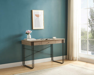 Computer Desk Writing Desk With One Drawer Metal Legs And Usb Outlet Port Brown & Black Metal Black Taupe Particle Board