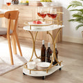 2 Tier Bar Cart, Mobile Bar Serving Cart, Industrial Style Wine Cart For Kitchen, Beverage Cart With Wine Rack And Glass Holder, Rolling Drink Trolley For Living Room Golden Metal Metal