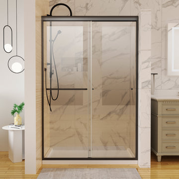44In. 48 In. X 72 In. Traditional Sliding Shower Door In Matte Black With Clear Glass Matte Black Aluminum